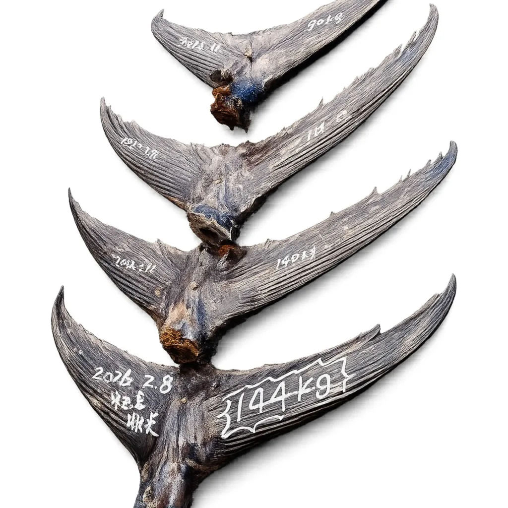 Tuna tail cuts labelled for ageing at Bloom Cuisine
