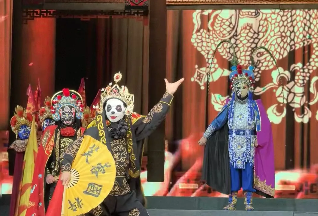 Colourful Sichuan Opera characters performing on stage