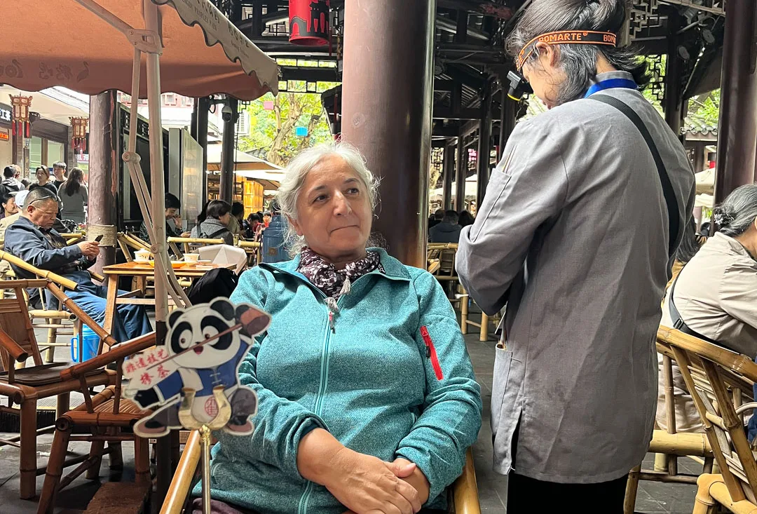 Guests relaxing at a traditional Chengdu tea house