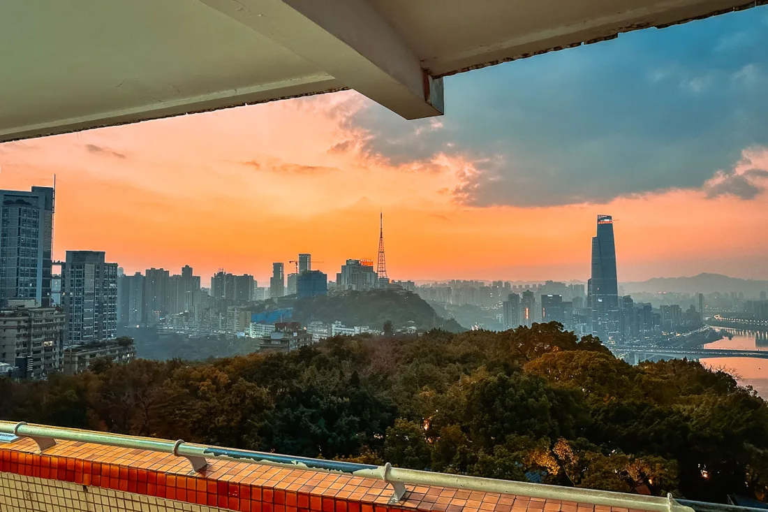 Sunset over Chongqing seen from Eling Park
