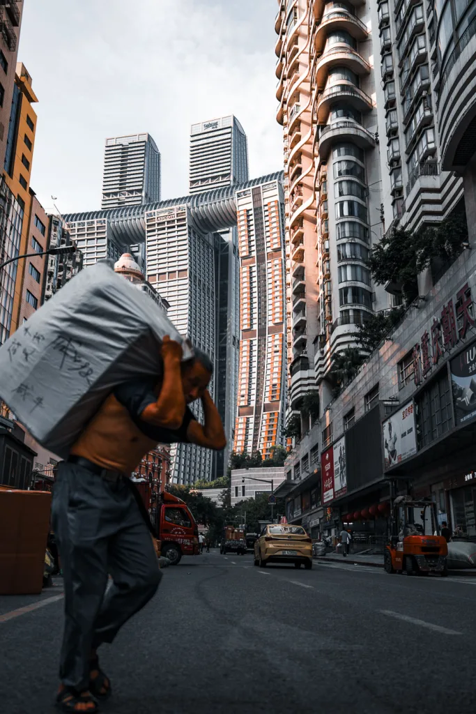 Local workers on an old Chongqing street near Gangyu Plaza