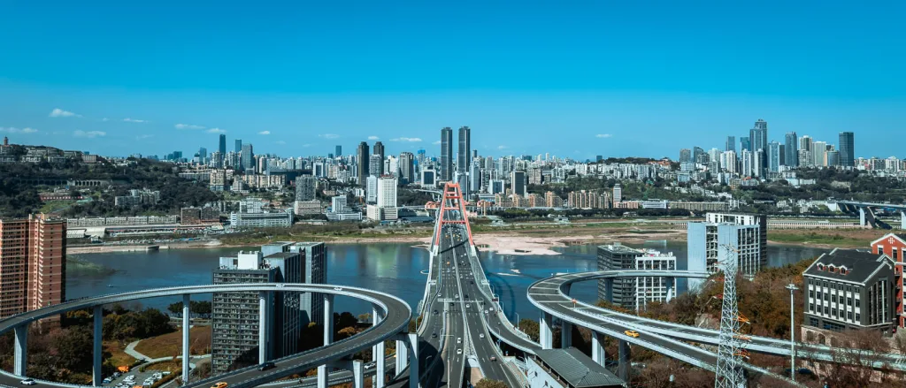 Visitors enjoying the elevated red walkway at Tongyuanzhiguang Sky Island
