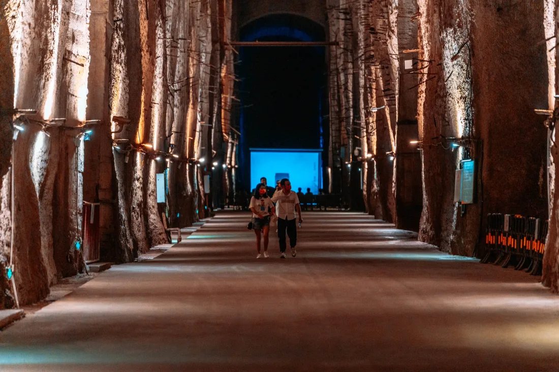The illuminated underground tunnels and industrial spaces of Chongqing 816 Nuclear Plant
