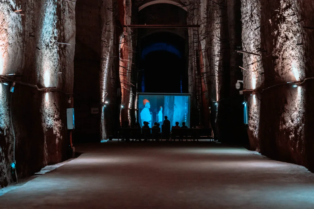 The illuminated underground tunnels and industrial spaces of Chongqing 816 Nuclear Plant