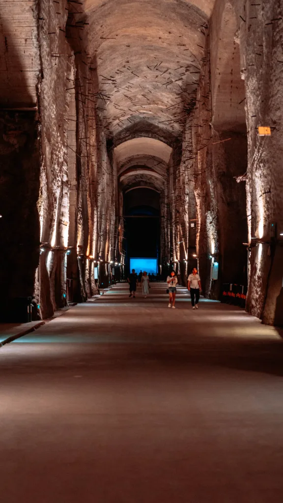 The illuminated underground tunnels and industrial spaces of Chongqing 816 Nuclear Plant