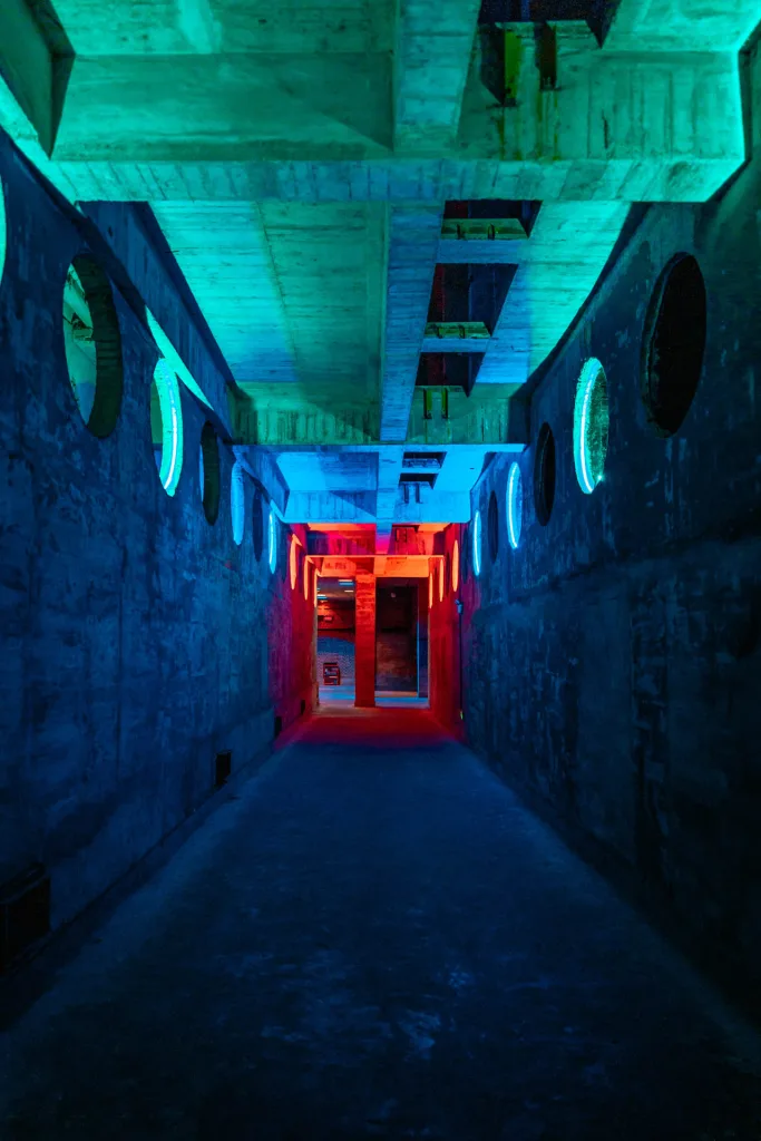 The illuminated underground tunnels and industrial spaces of Chongqing 816 Nuclear Plant