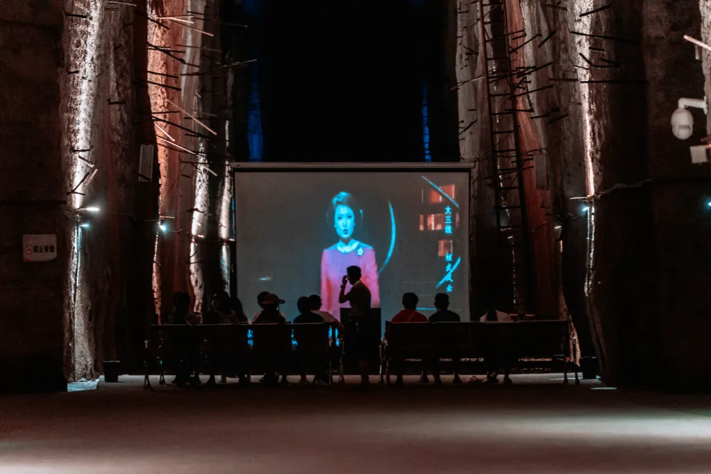 The illuminated underground tunnels and industrial spaces of Chongqing 816 Nuclear Plant