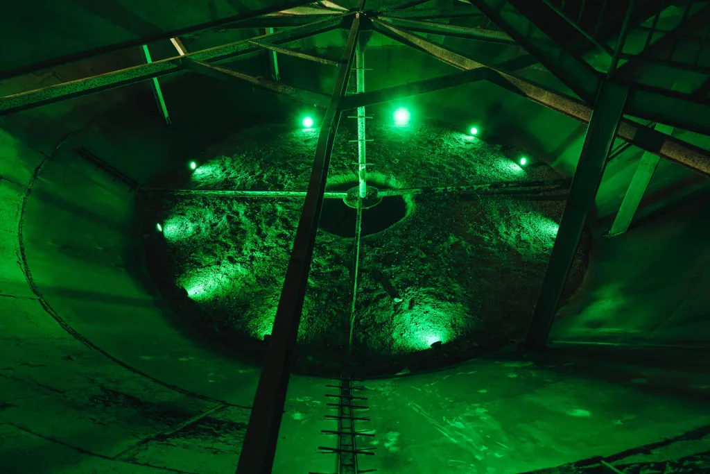The illuminated underground tunnels and industrial spaces of Chongqing 816 Nuclear Plant