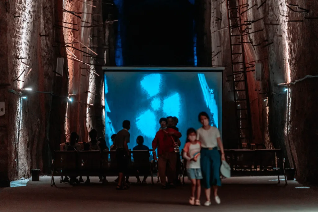The illuminated underground tunnels and industrial spaces of Chongqing 816 Nuclear Plant