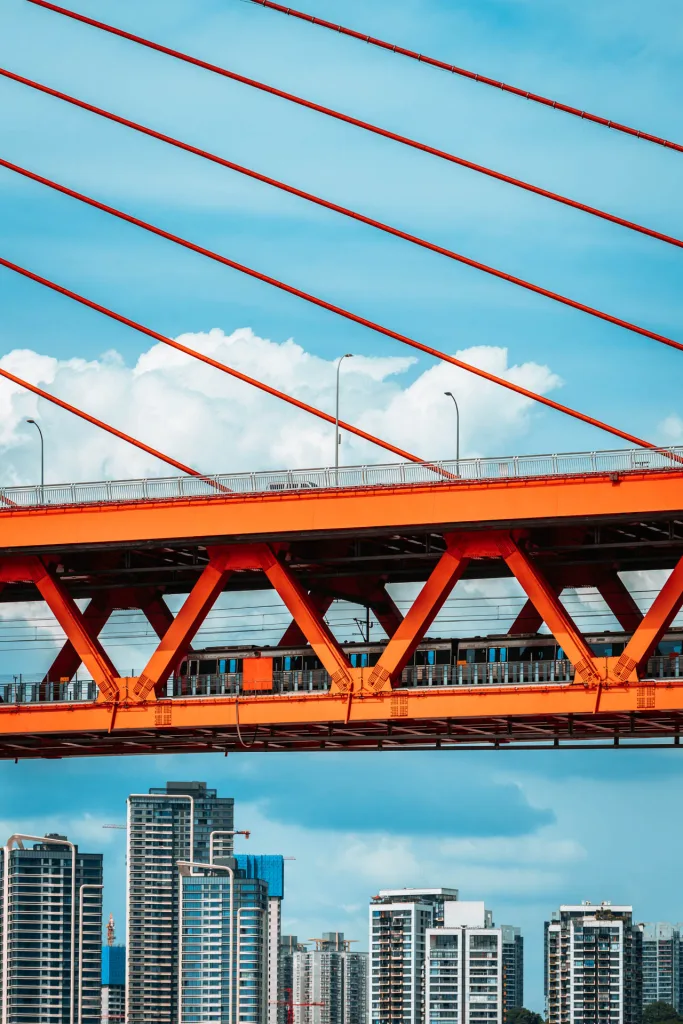 Dongshuimen Bridge cables crossing the Chongqing skyline