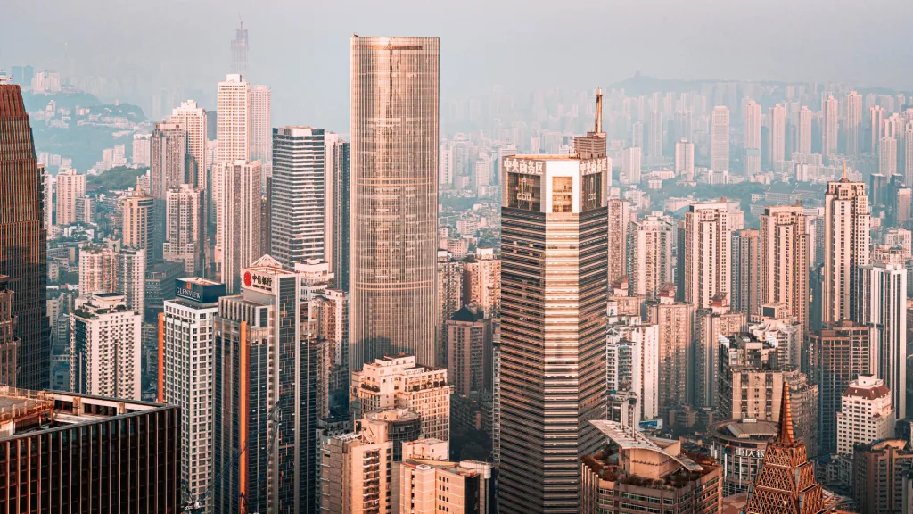 Dense downtown Chongqing towers seen from an elevated viewpoint