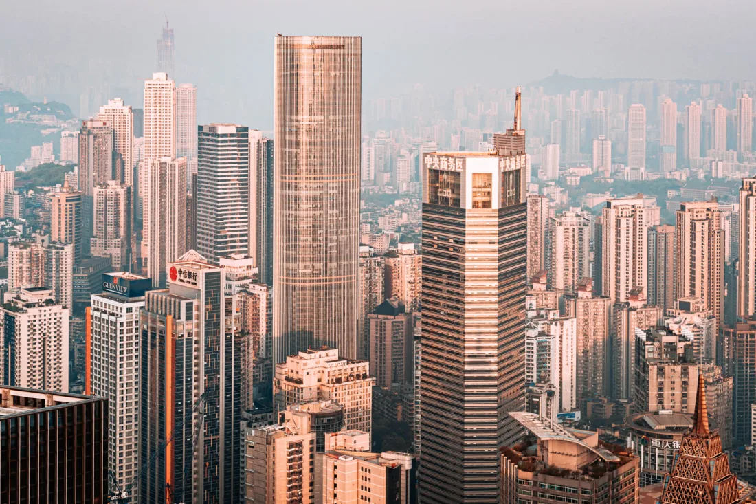 Dense downtown Chongqing towers seen from an elevated viewpoint