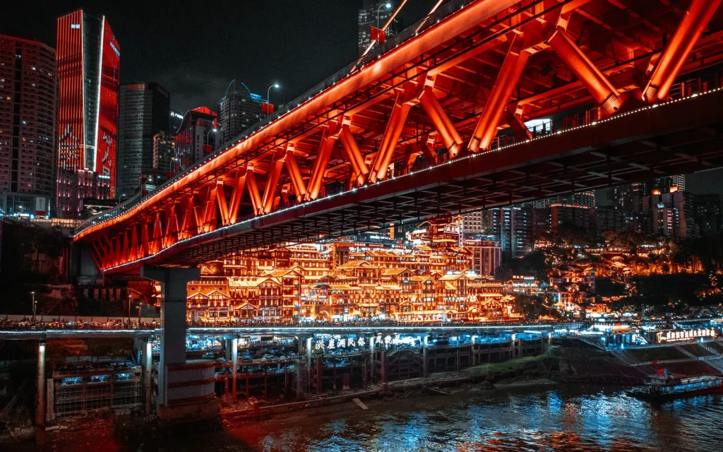 Hongyadong and Chongqing skyline at night
