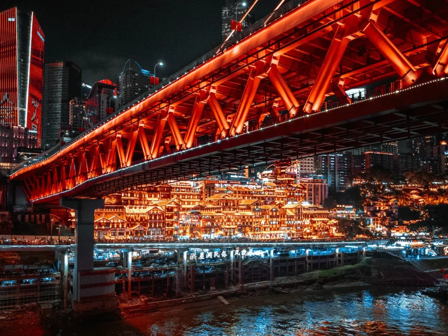 Hongyadong and Chongqing skyline at night
