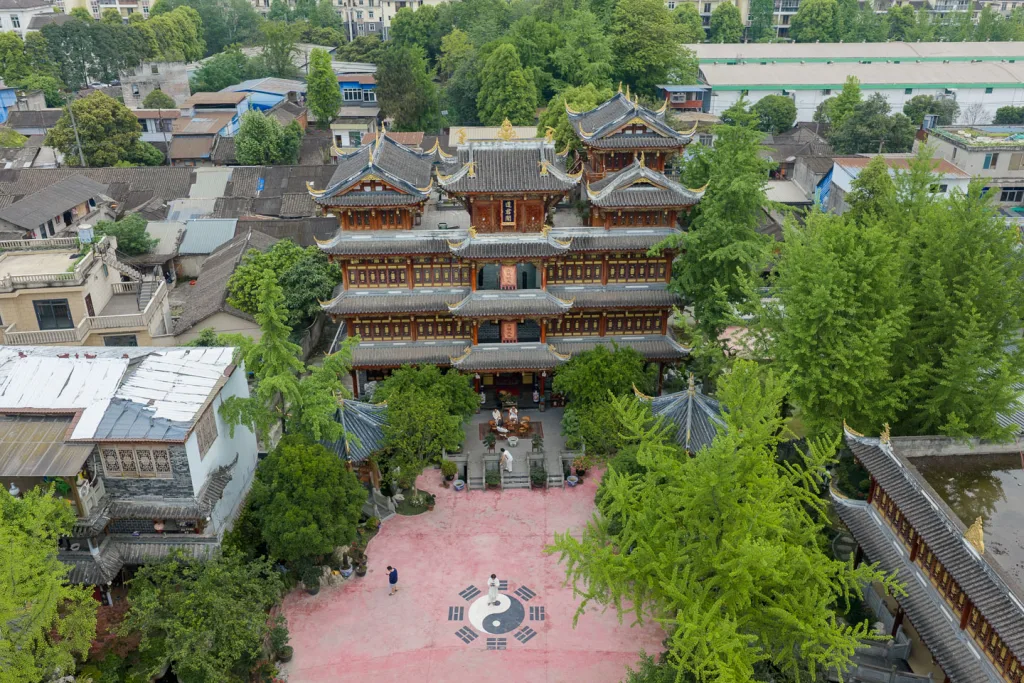 Aerial view of traditional architecture near Dujiangyan
