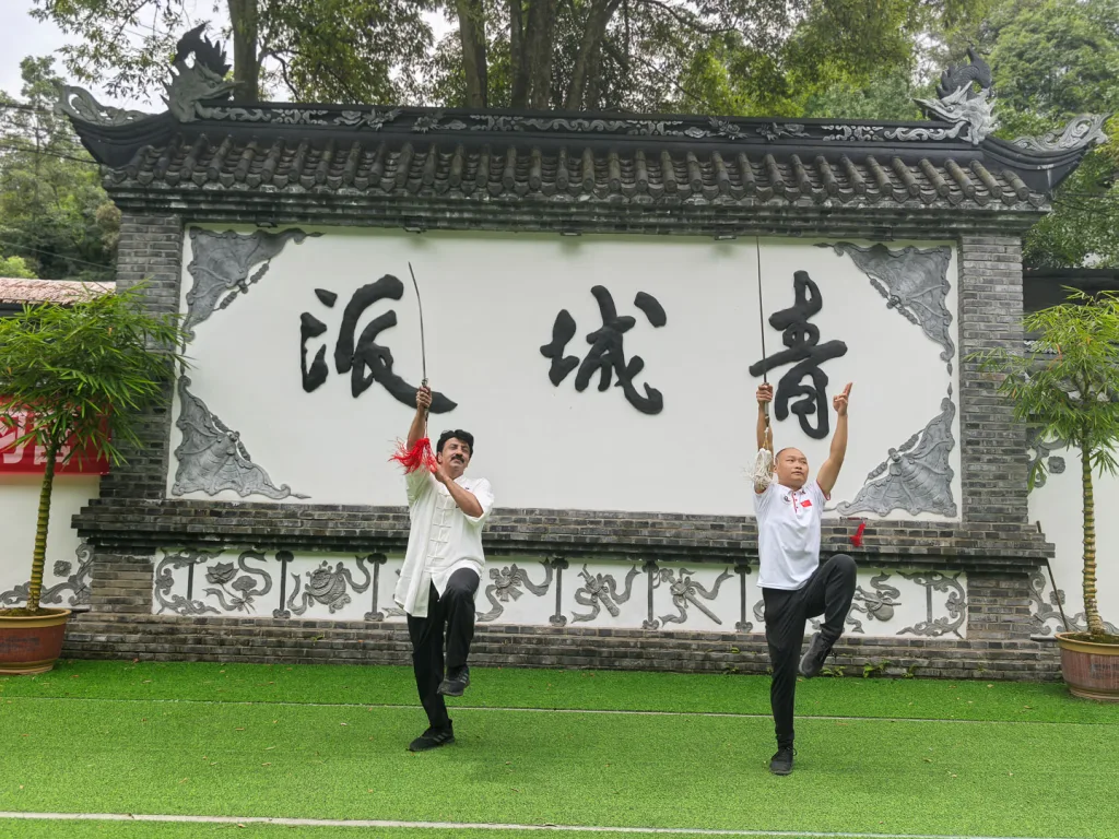 Guests practising Kung Fu in a traditional Sichuan courtyard