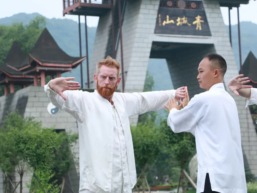 Guests practising Kung Fu with a local master near Chengdu