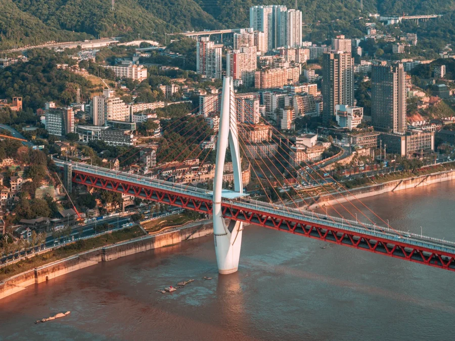 Dongshuimen Bridge and Chongqing mountain city skyline
